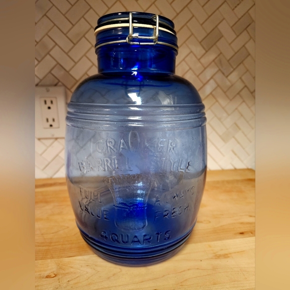 Cobalt Blue Cracker Barrel Style Glass Canister Jar 4 QT Cookies Flour Sugar - Picture 1 of 5
